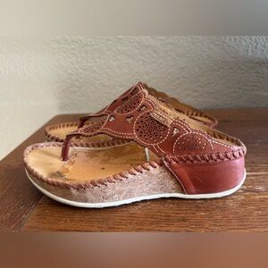 PIKOLINOS Wedge Marina Brick Thong Sandal Leather W Sz.36 (6) Beach Boho Vacay